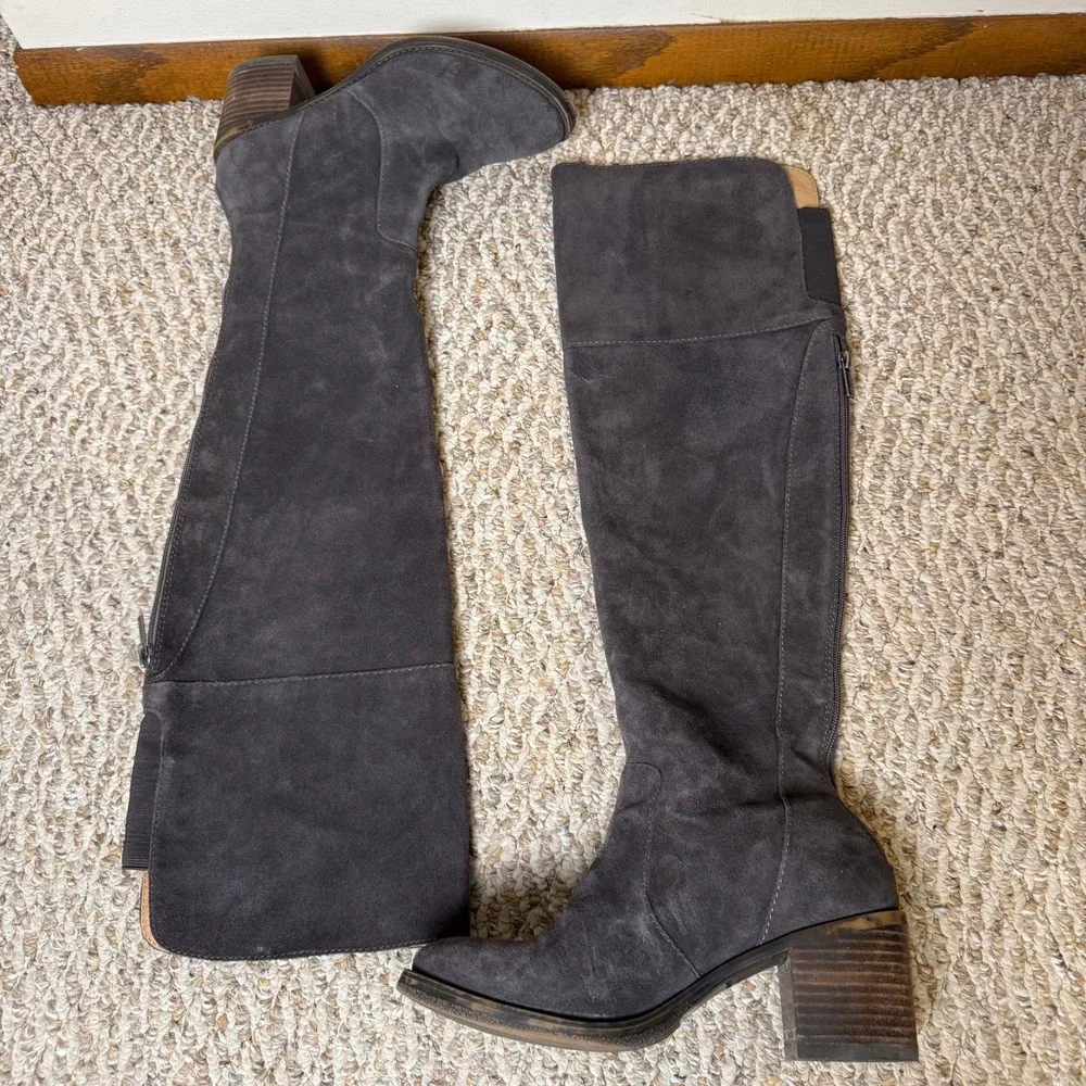 Lucky Brand Rayla Grey Leather Suede Over The Knee Boots Women's 7.5M Block Heel